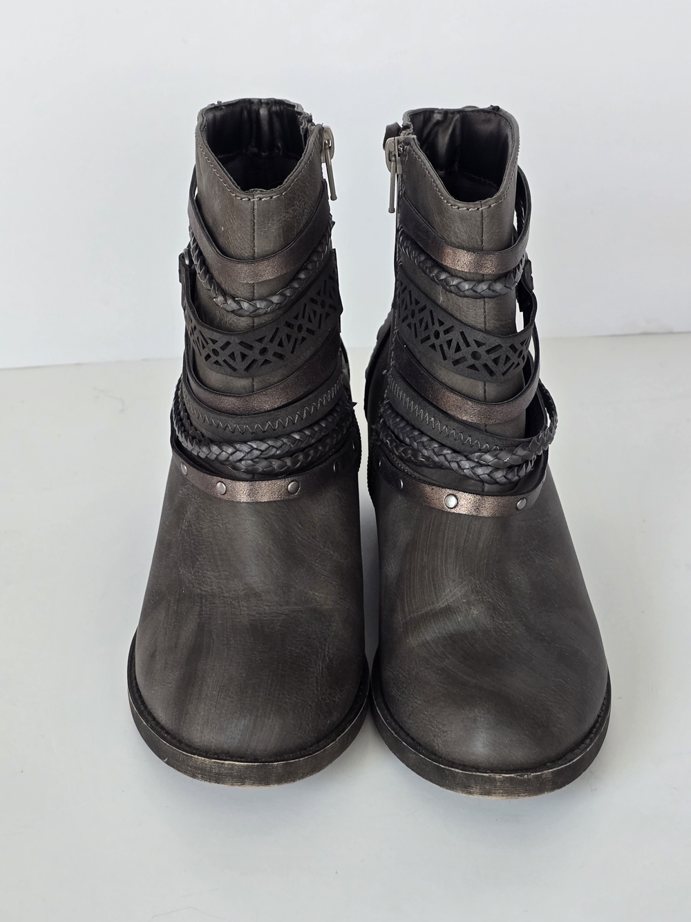 pop Western Dark Gray Braided & Strappy Rodeo Ready Ankle Booties